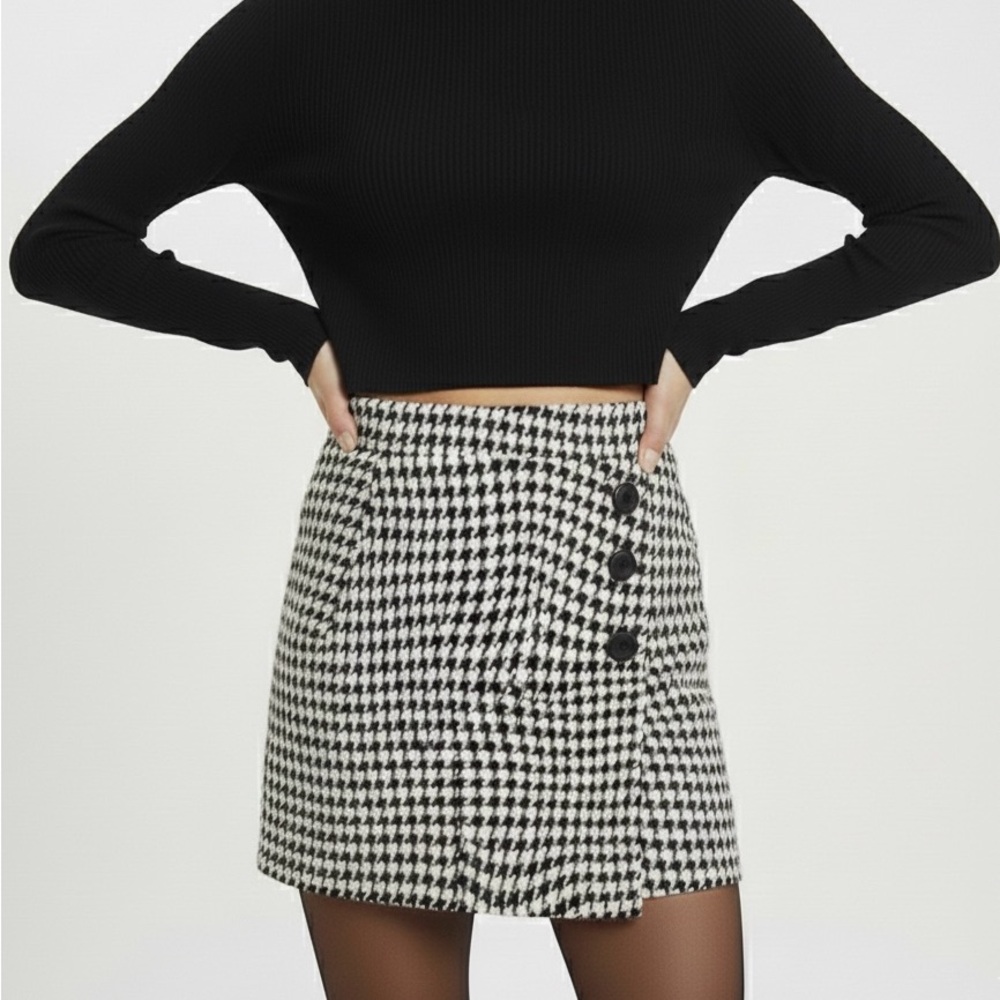 Anthropologie Maeve Black & White Checkered Mini Skirt Medium